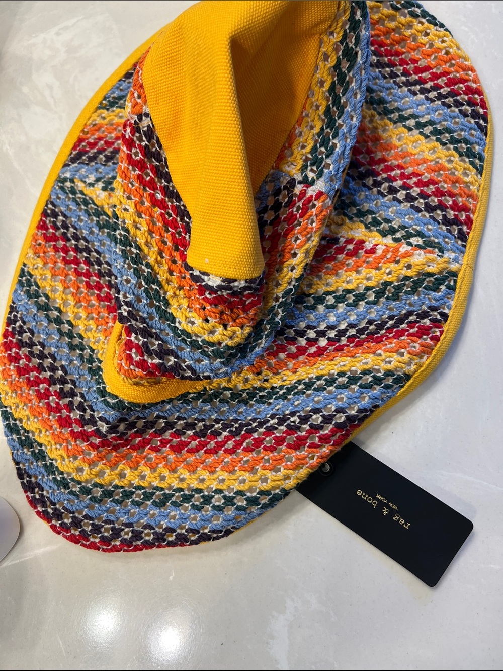 rag & bone Multicolor Woven Straw Sun Hat with Yellow Trim